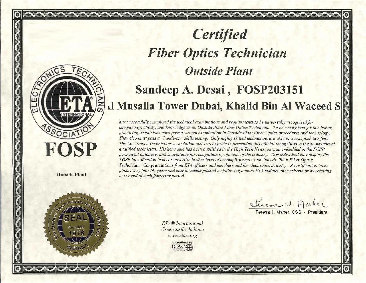 ETA International – Certified Fiber Optics Technician Outside Plant (FOSP)
